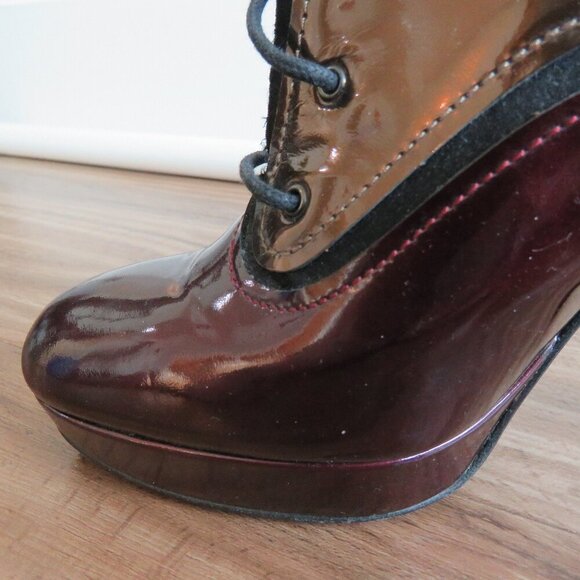 LANVIN River 2009 Collection Mirrored Patent Bronze Heel Platform Lace Up Shoes - Picture 10 of 16